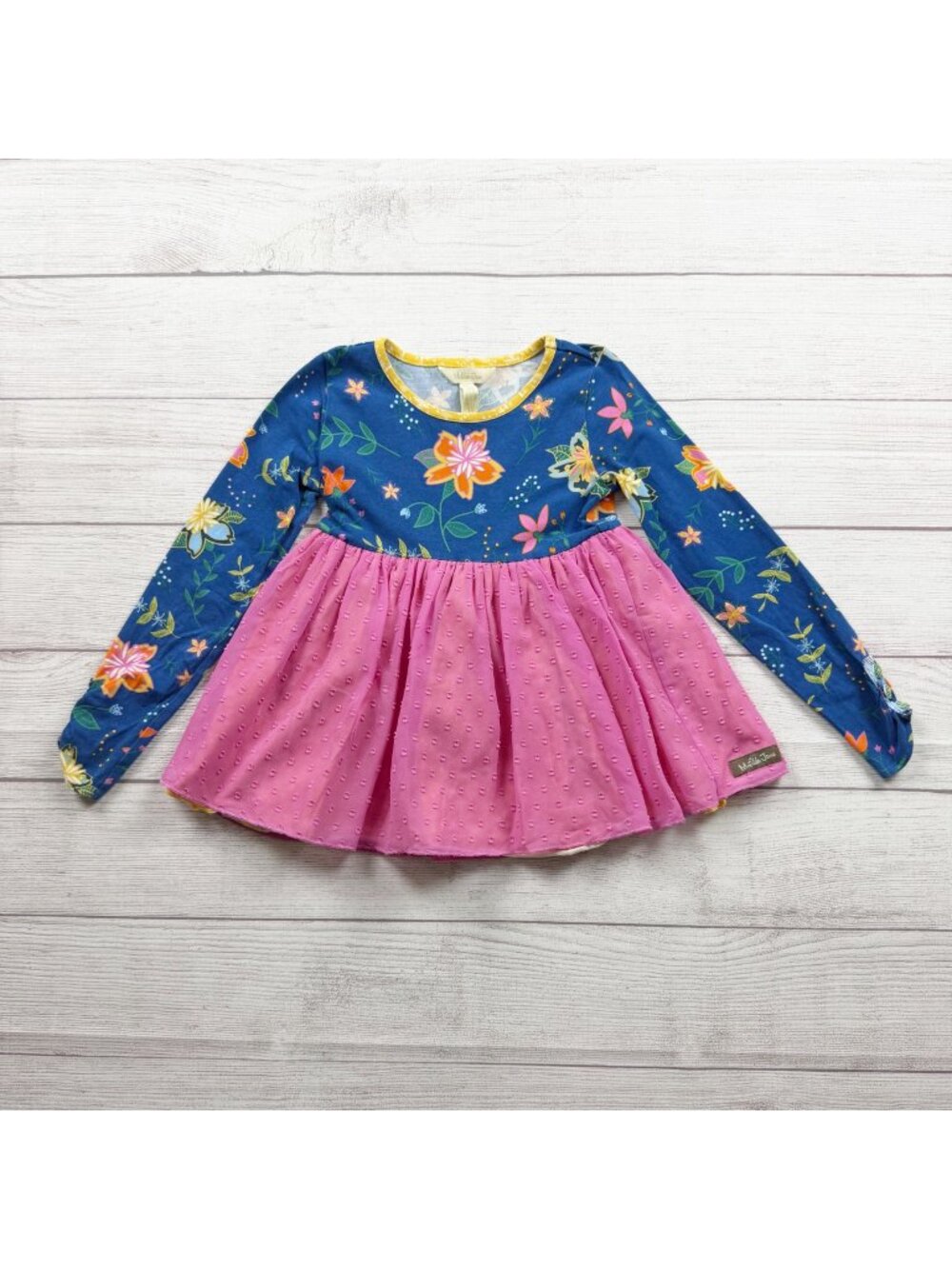 Matilda Jane Girls Floral Textured Pink Long Sleeve Peplum Tunic Top Layered 6